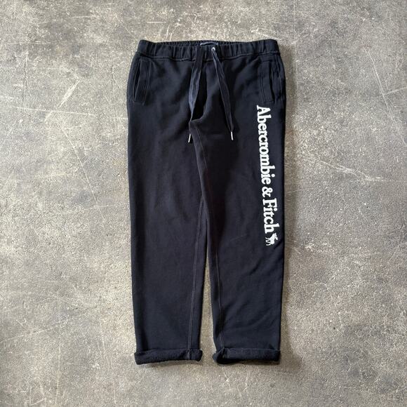 Abercrombie & Fitch Sweatpants Womens M Black Embroidered Cuffed Drawstring - Picture 1 of 9